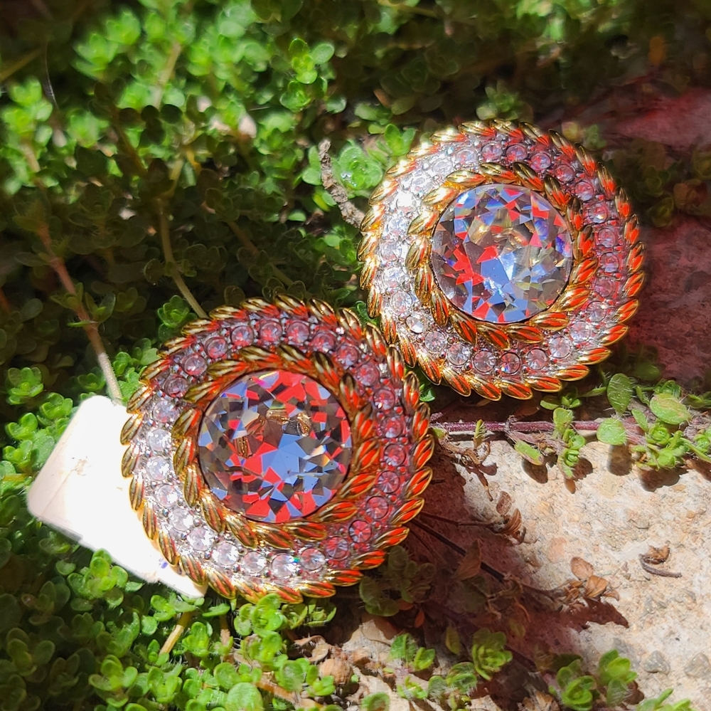 NWTS! Vintage 1985 SWAROVSKI SAL Gold Plated Over Rhodium Exquisite Clip On Ears - Picture 3 of 8